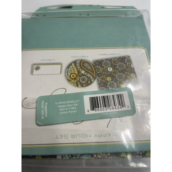2 Vera Bradley Happy Hour Set, Napkins Coasters Place Cards Pink Green Yellow - Picture 6 of 9